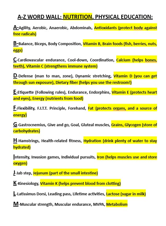 A-Z Guide to P.E. and Nutrition