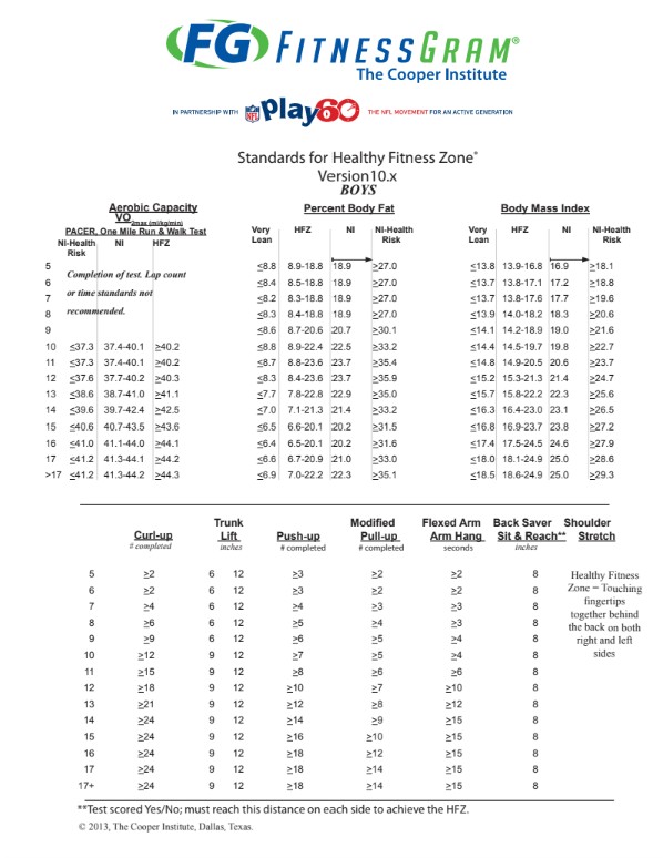 Healthy Fitness Zone Charts
