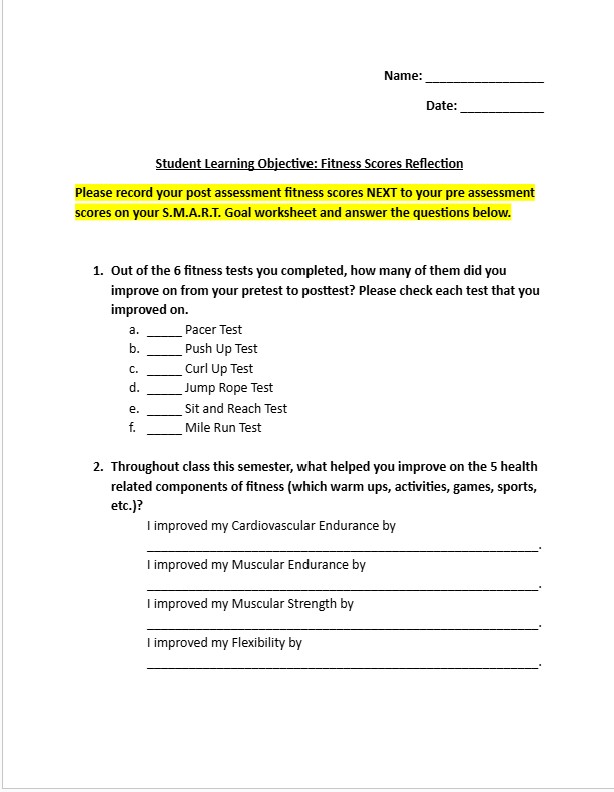 Class Documents and P.E. Assignments